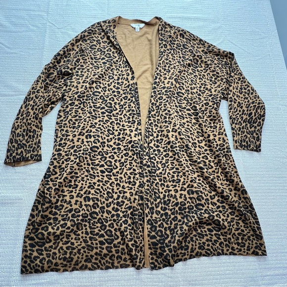 Terra & Sky Sweaters - Terra & Sky Women’s Open Front Longline Leopard Print Cardigan - Size 4X Brown